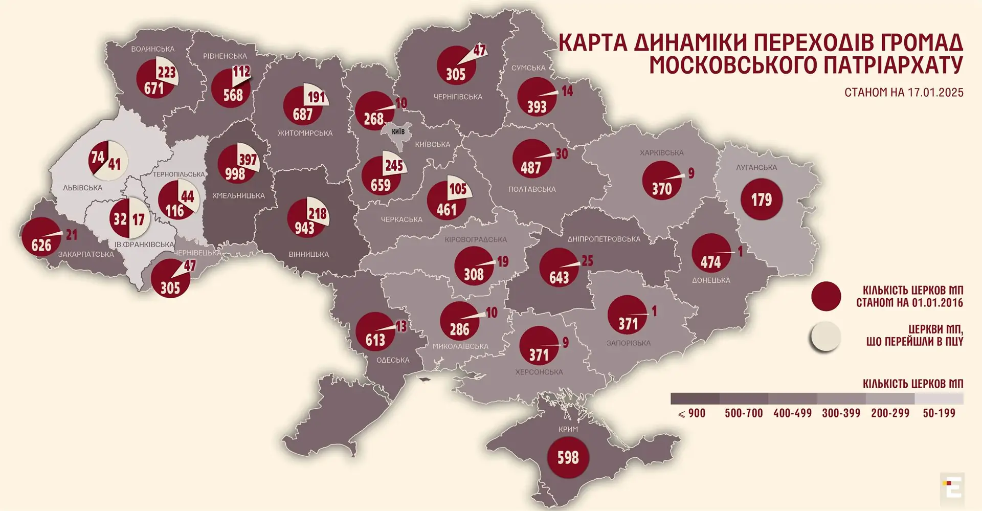 Мапа переходів громад УПЦ до ПЦУ