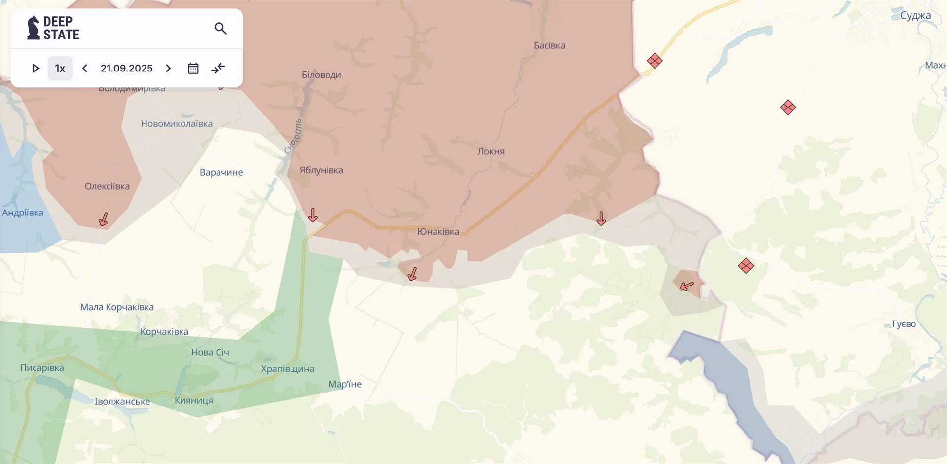 zmenshena okupovana zona na sumshchyni 21 veresnya Частково звільнена територія біля Юнаківки на Сумщині