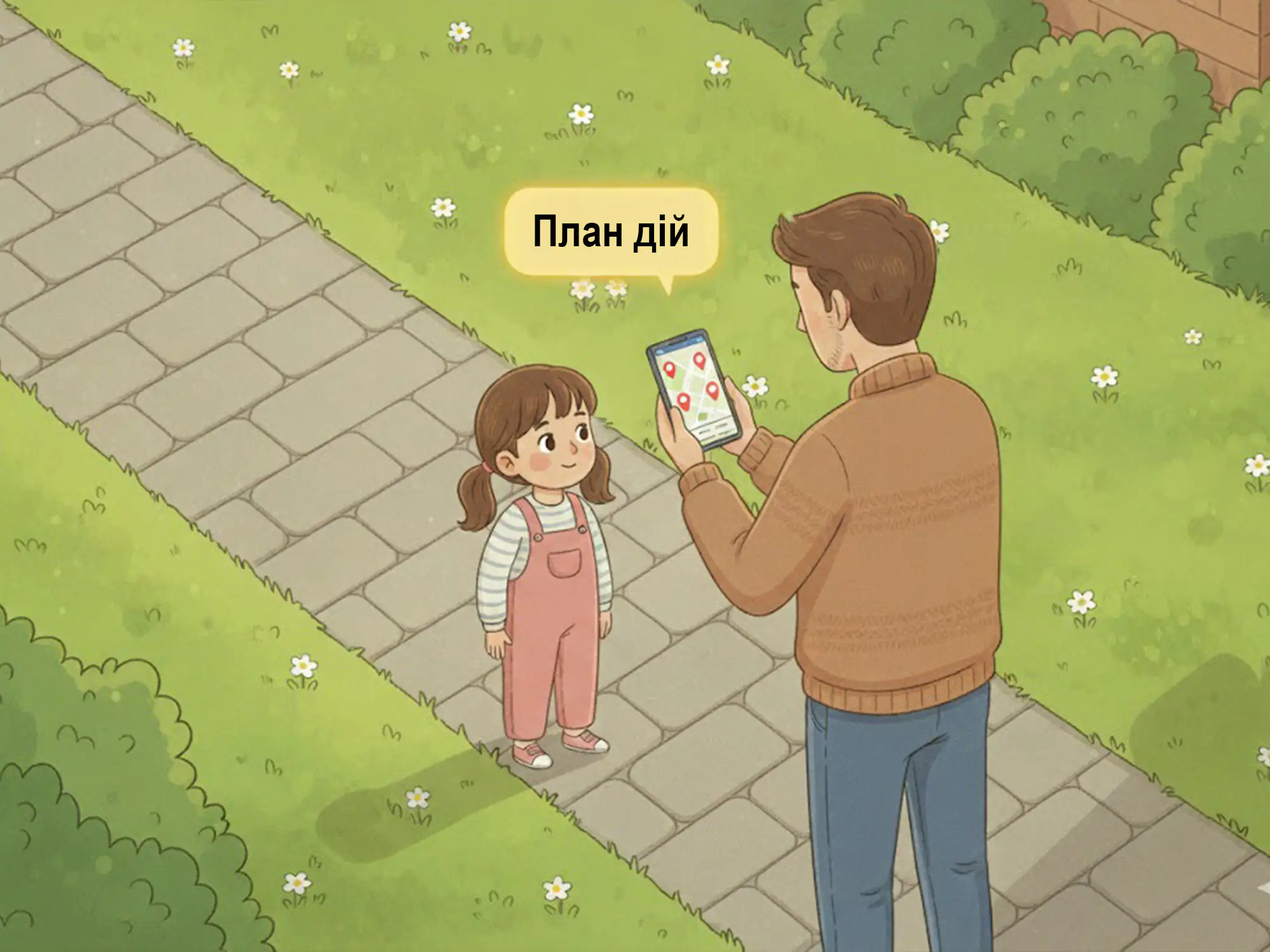 Tato dilytʹsya planom diy z donʹkoyu Заспокоїти дитину може наявність плану дій