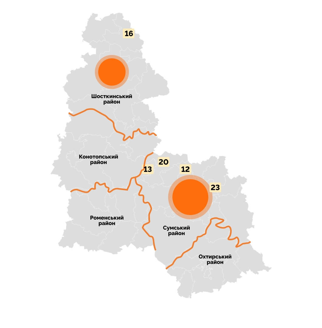 karta obstriliv sumschyna veresen Найбільш атаковані громади Сумщини у вересні