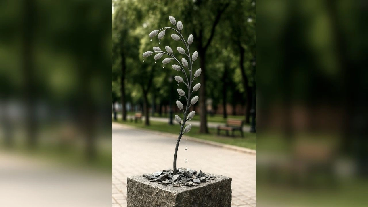 memorial slʹozy verby u pamʹyatʹ pro zahyblykh u sumakh Меморіал з вербою на місці атаки 13 квітня в Сумах