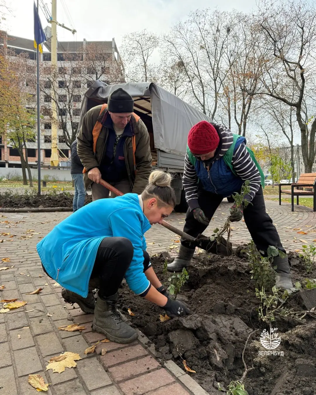 Працівники Зеленбуду висаджують троянди в Сумах