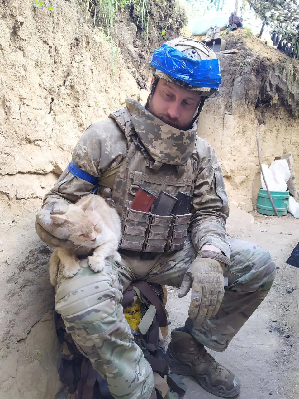 Сергій Качан із котиком на військовій позиції