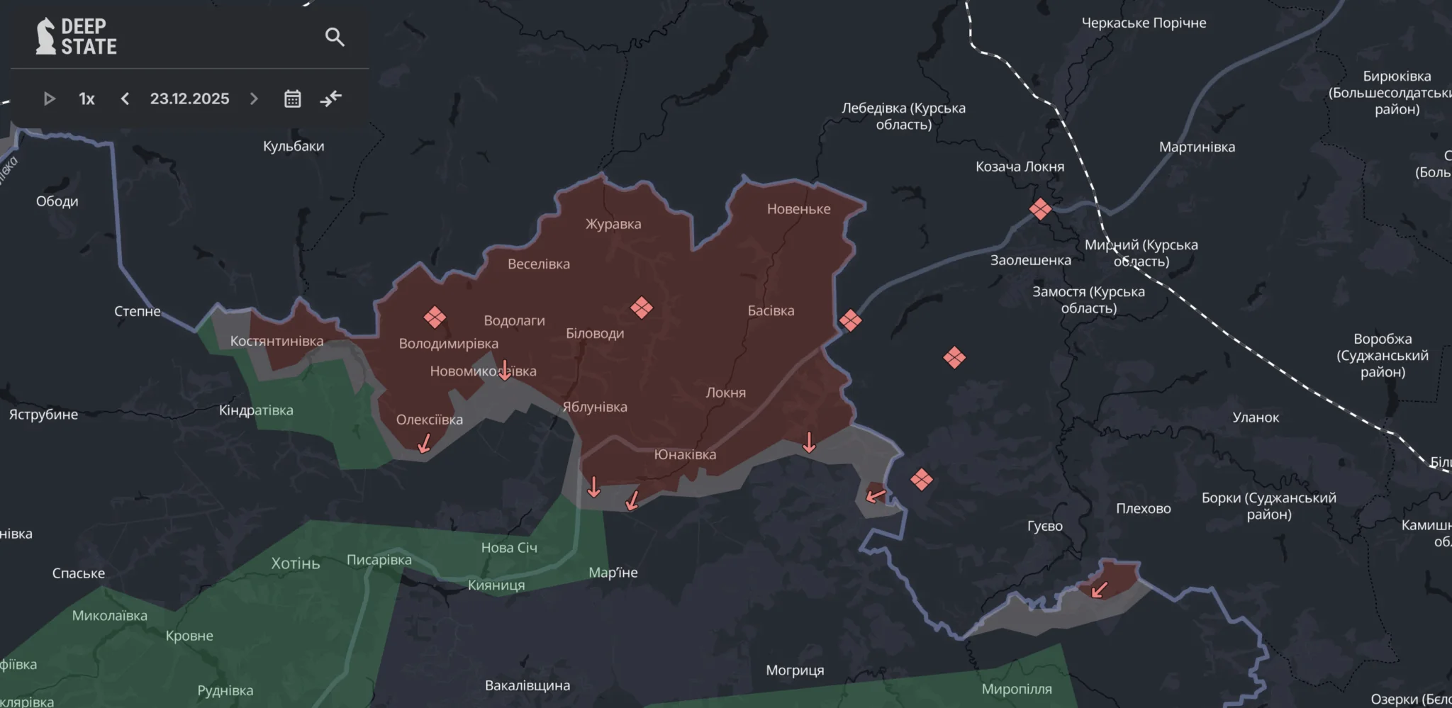Мапа окупованої території на Сумщині