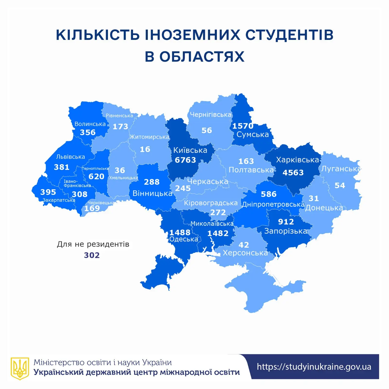 kilkist inozemnykh studentiv po oblastiakh ukrainy Кількість іноземних студентів по областях України