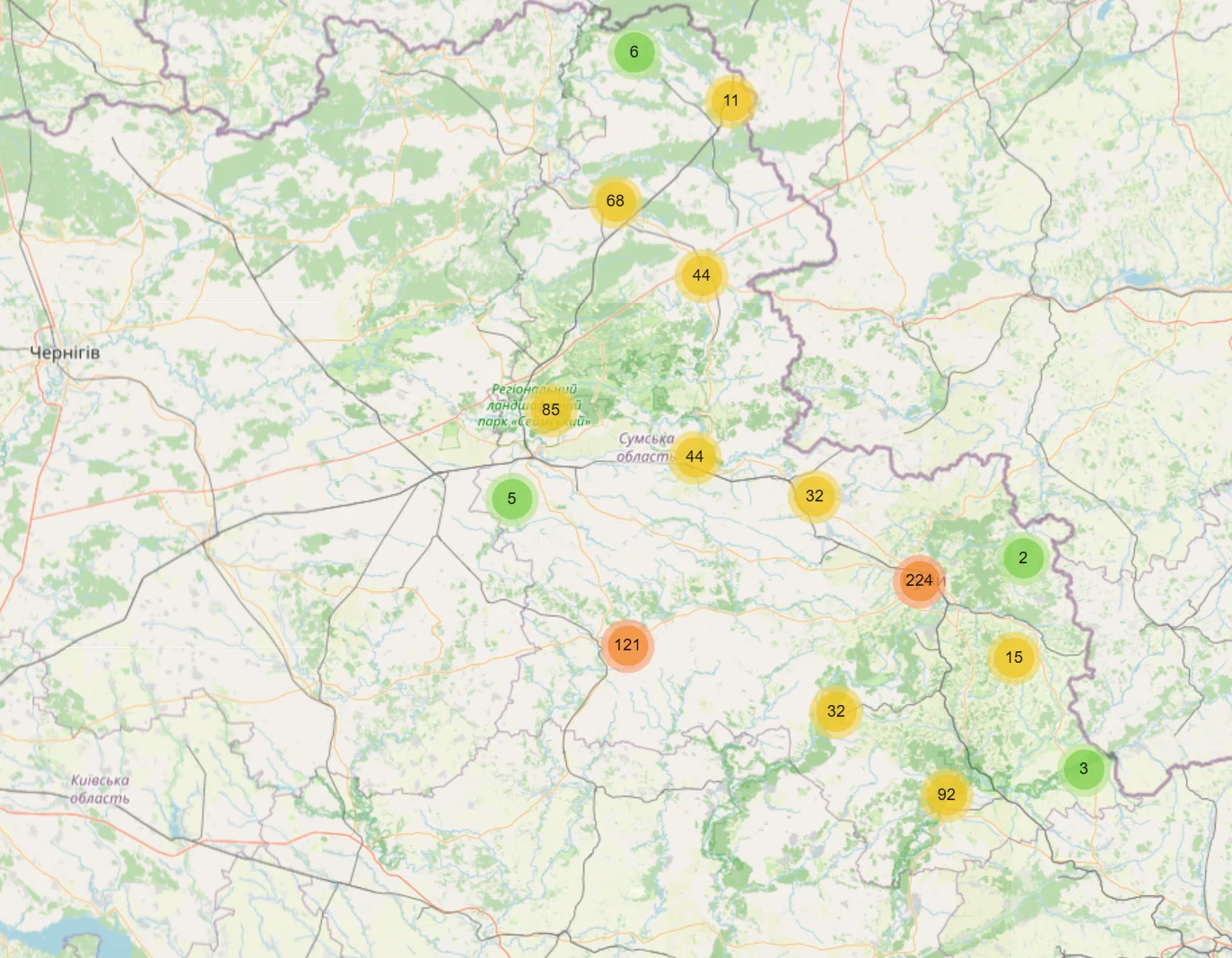 Мапа підтримки жителів Сумщини